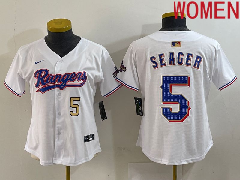 Women Texas Rangers #5 Seager White Champion Game Nike 2024 MLB Jersey style 3